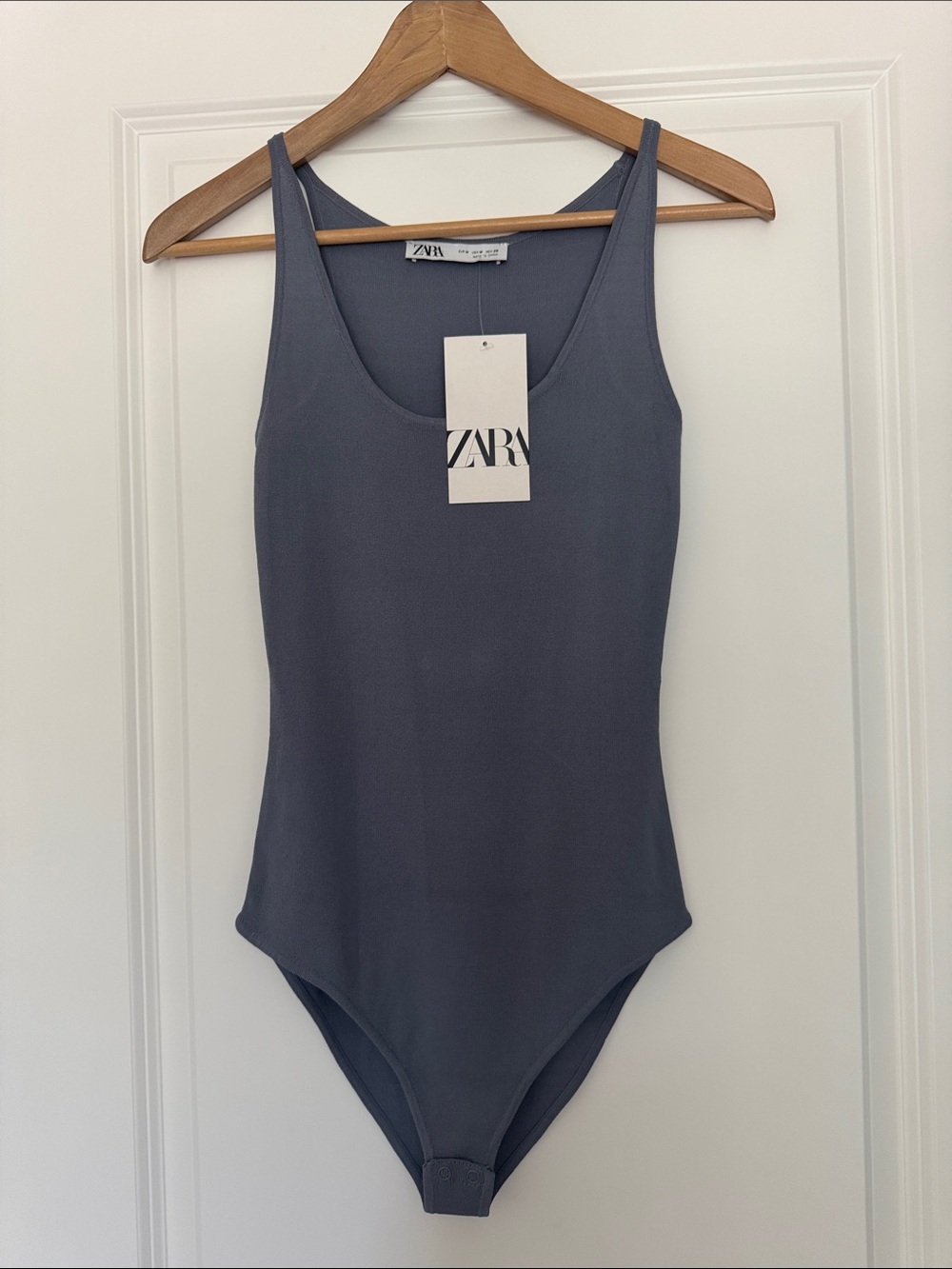 Zara Slate Blue Bodysuit NWT Sleeveless Stretch Knit Size M